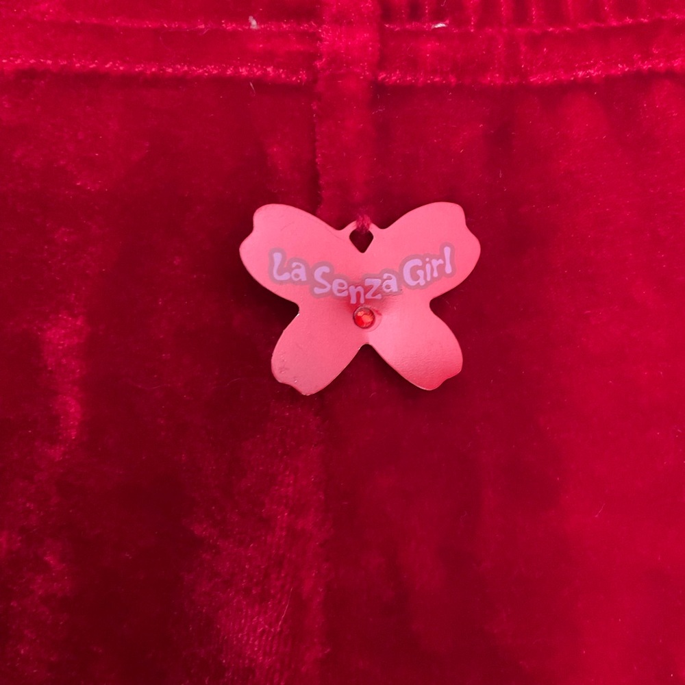Vintage Y2K La Senza Girl Red Stretch Velvet Ruched Front Bellbottoms Flares - Picture 7 of 7